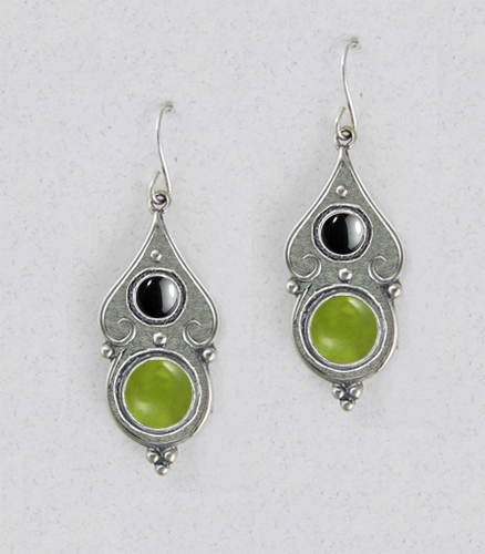 Sterling Silver Peridot And Hematite Gemstone Drop Dangle Earrings